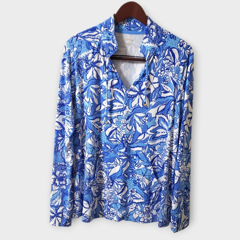 Lilly Pulitzer Luxletic Cassi Pullover Blue Tang Style 006263 Large
